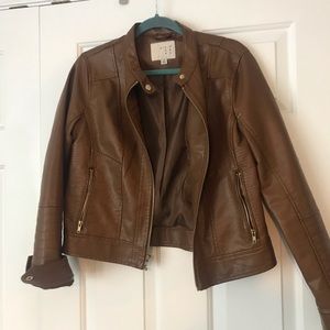 Faux Brown Leather Moto Jacket